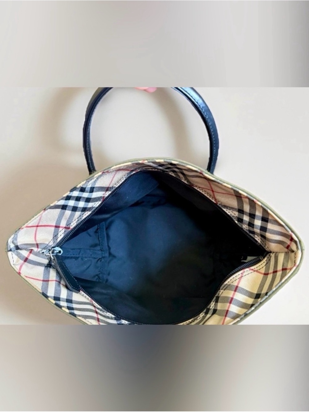 Burberry Blue Label Olive Green Nylon Mini Tote Bag with Nova Check & Dust Bag - Picture 3 of 15
